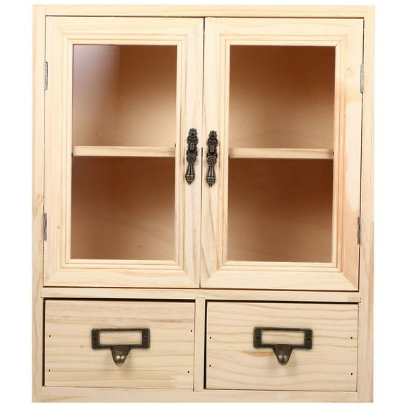 Himition Small Wooden Countertop Storage Cabinet Vintage Storage Cabinet Desktop Organizer