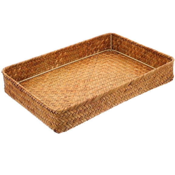 MLINS Khaki Woven Storage Tray for Kitchen and Home Decor Use Straw Material 10.5 Inches