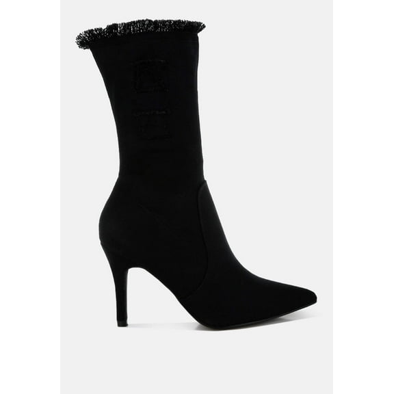 Himkok Distressed Denim Mid-Calf Boots