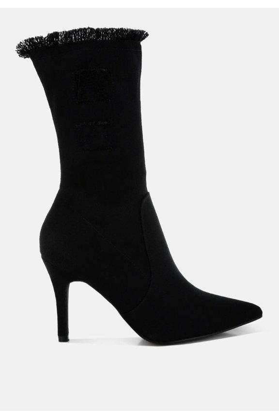 Himkok Distressed Denim Mid-Calf Boots