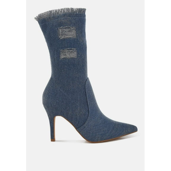 Himkok Distressed Denim Mid-Calf Boots