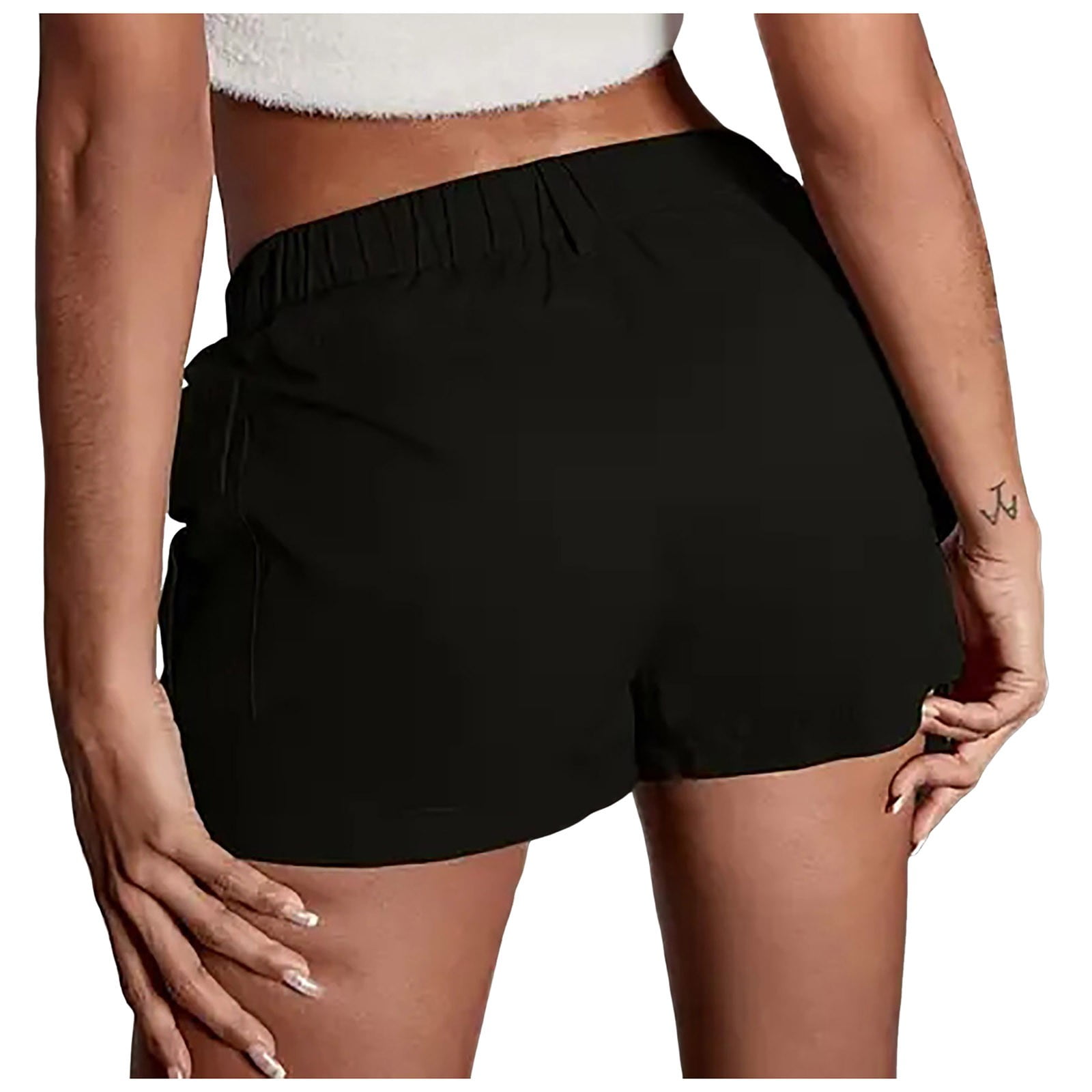 Juniors High Rise Drawstring Denim Bermuda Shorts — Stretchy Board Shorts With Frayed Hem & Pockets