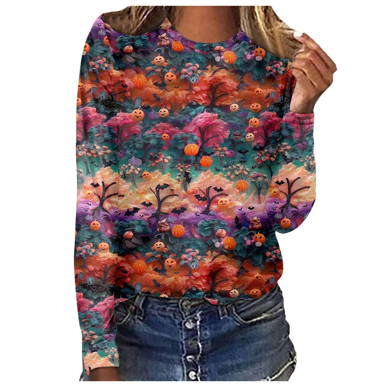 Himmake Ladies Printed Crew Neck Long Sleeve T Shirt Turtle Neck Top