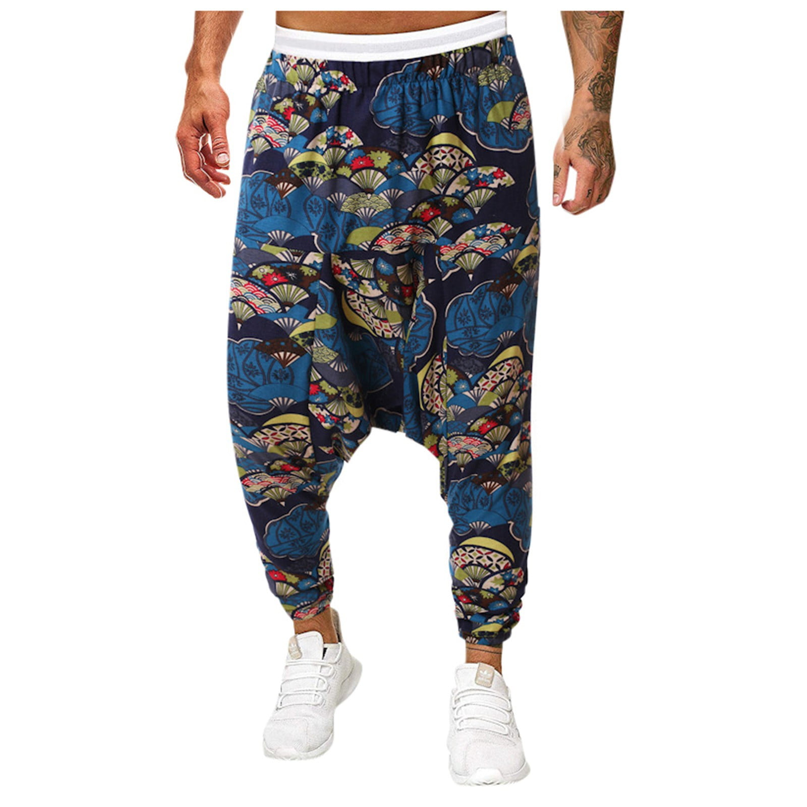 Himmake Men Cargo Shorts Men's Hop Loose Cotton Linen Harlan Low Rise