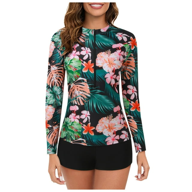 Himmake Women'S Long Sleeve Rash Guard Bathing Suit Plus Size Sun