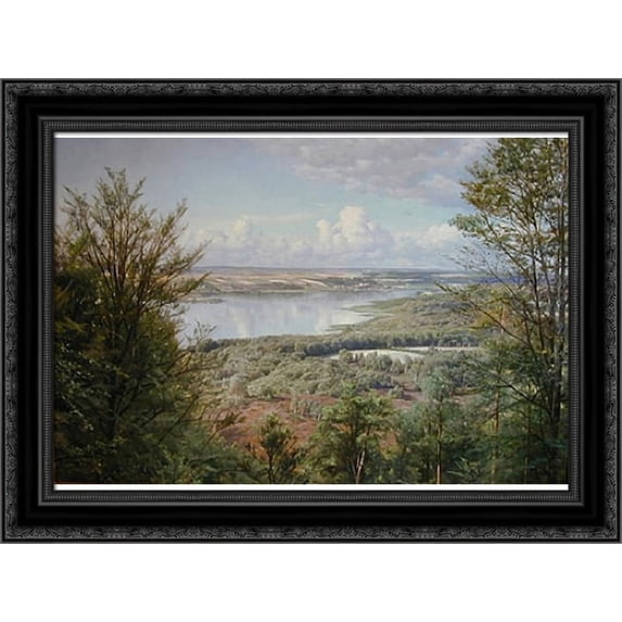 Himmelbjergit, View over Jul Lake (From H.C. Andersen's creek) 24x19 Black Ornate Wood Framed Canvas Art by Monsted, Peder Mork