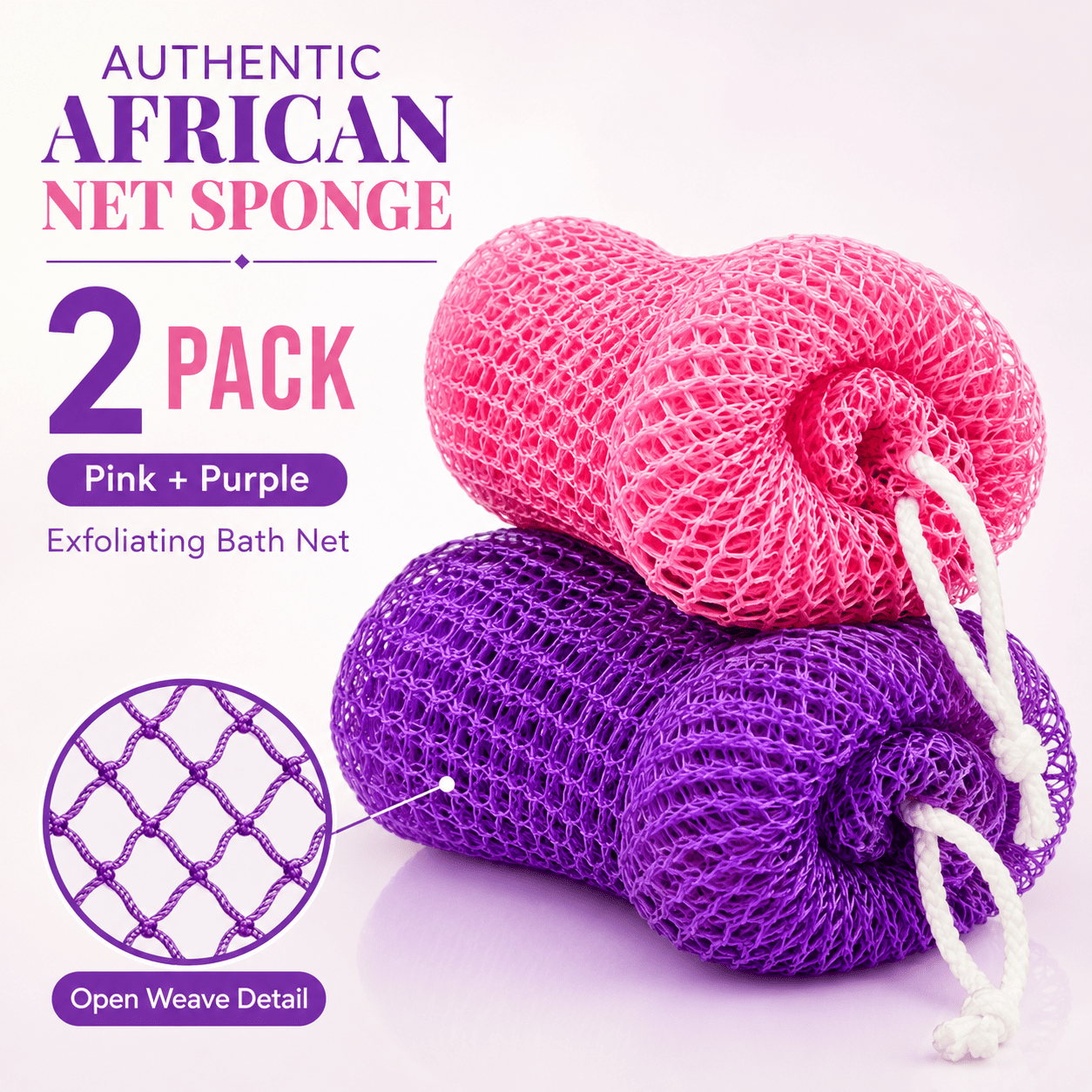 Himonut Authentic African Net Sponge, 2 Pack Exfoliating Body Scrubber ...