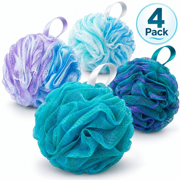 Himonut Loofah Sponge 4 Pack, Shower Loofah Body Scrubber, 75g PE Mesh Bath Sponge Set, Green Purple