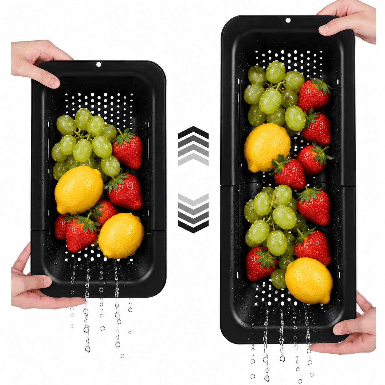 Himonut Over the Sink Colander, Extendable 14-19 in Bpa-Free Plastic Pasta Strainer, Grey