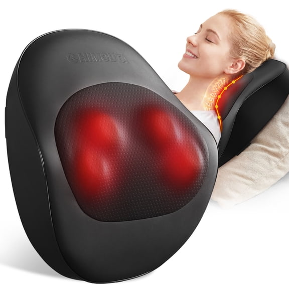 Himouta Shiatsu Back and Neck Massager with Heat, Deep Tissue 3D Kneading Massager Pillow for Muscle Pain Relief, Black,Relaxation Gifts for Women Men