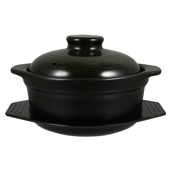 1 Set of Ceramic Casserole Simple Home Food Cooking Pot Stew Pot with Tray