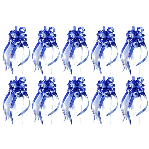 OUNONA Blue Pull Bows Set of 10 for Decoration Easy to Assemble Plastic Ribbon Bows for Weddings Birthdays