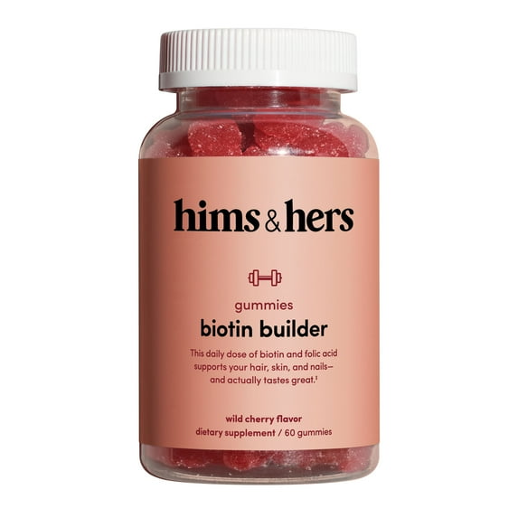 Hims & Hers Biotin Folic Acid Multivitamin Gummies for Stronger Hair, Cherry Flavor, 60 Count