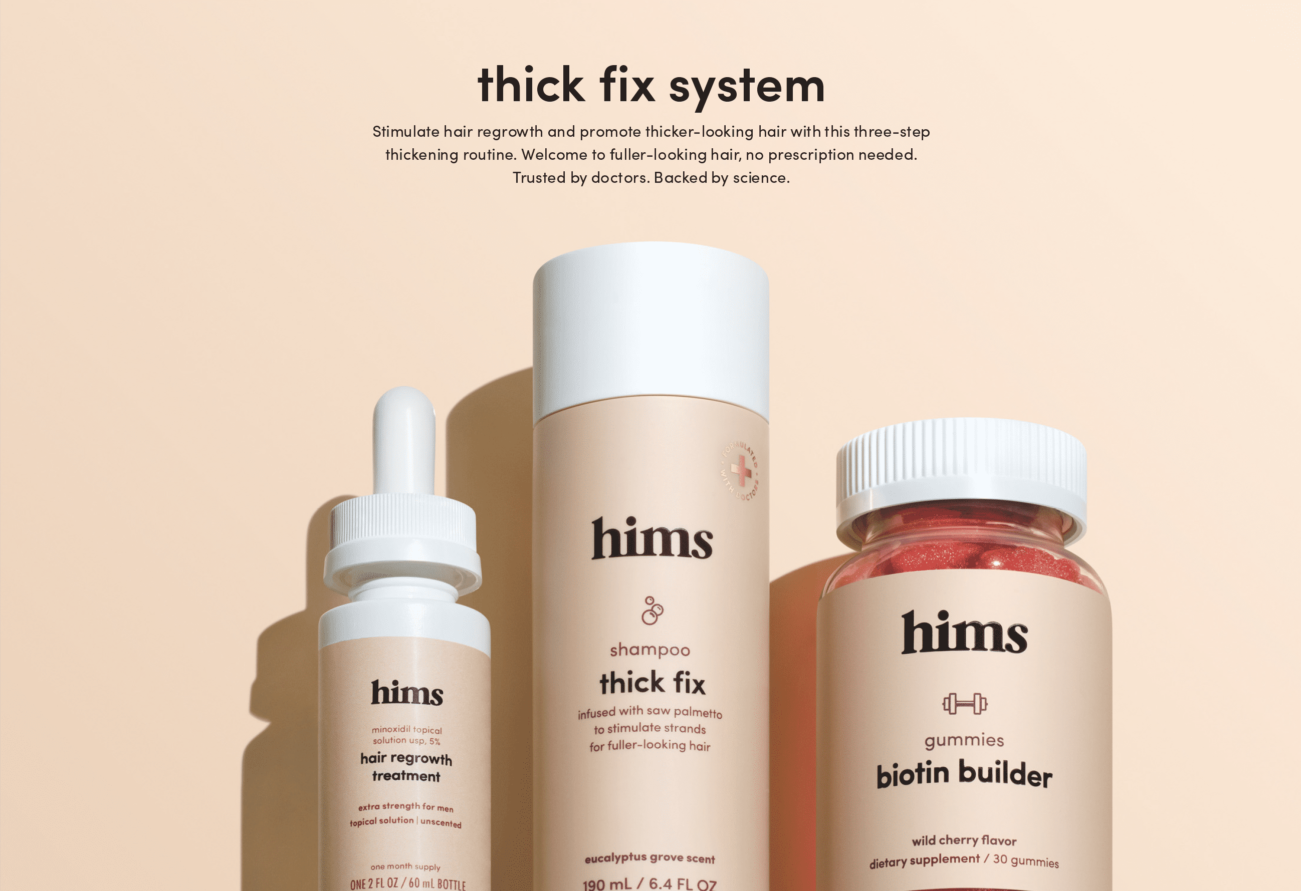 Hims Thick Fix Hair Loss Kit Shampoo, Biotin Gummies, and Minoxidil 5