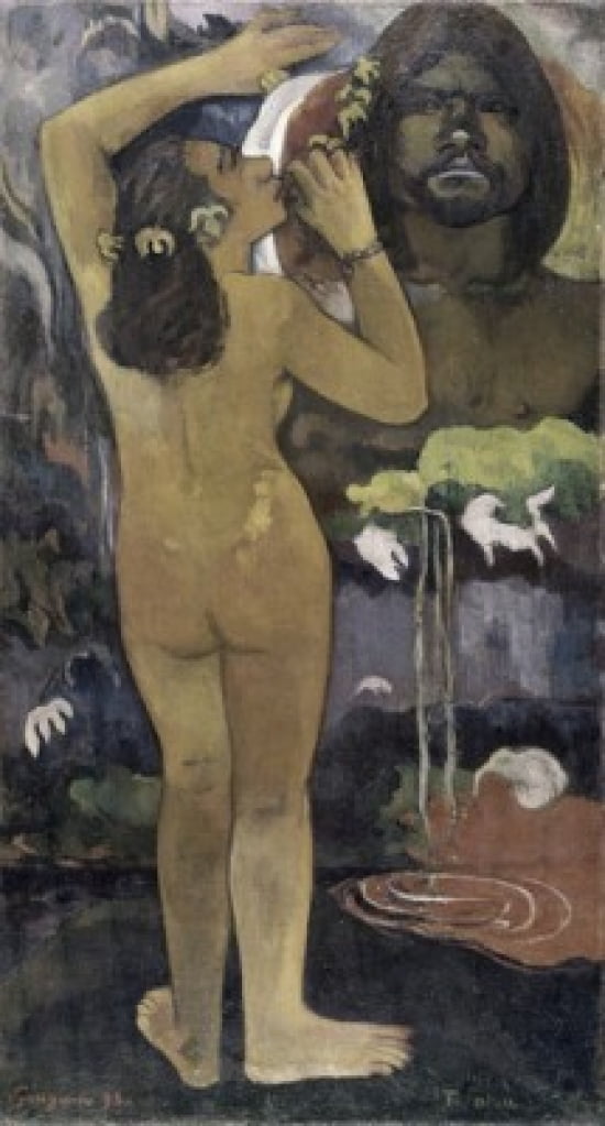 Hina Moon Goddess & Te Fatu Earth Spirit 1893 Paul Gauguin (1848-1903 French) Oil on canvas Museum of Modern Art New York City USA Canvas Art - Paul Gauguin (24 x 36)