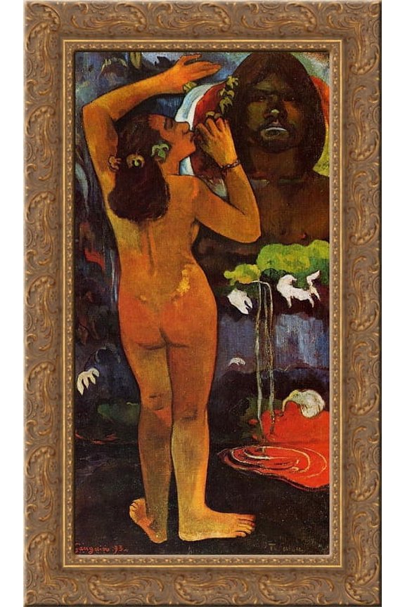 Hina, Moon Goddess & Te Fatu, Earth Spirit 24x16 Gold Ornate Wood Framed Canvas Art by Paul Gauguin