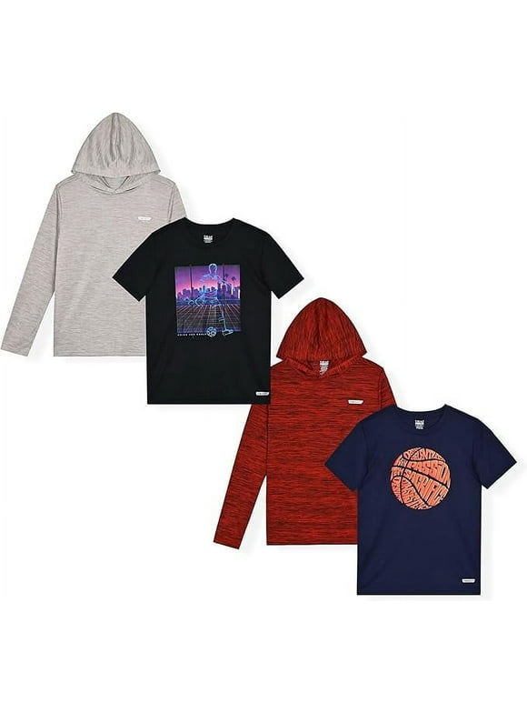 4-Pack Boys Quick-Dry Performance Active Athletic T Shirts and Hoodies Size 7-16