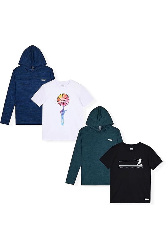 4-Pack Boys Quick-Dry Performance Active Athletic T Shirts and Hoodies Size 7-16