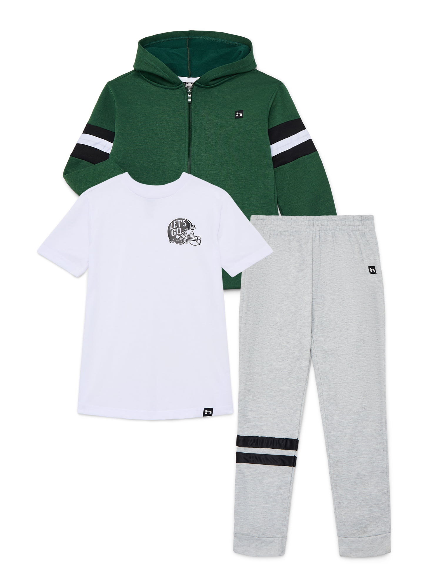 Hind Boys Athletic Hoodie Graphic Tee and Pants Outfit Set, 3-Piece, Sizes 4-16
