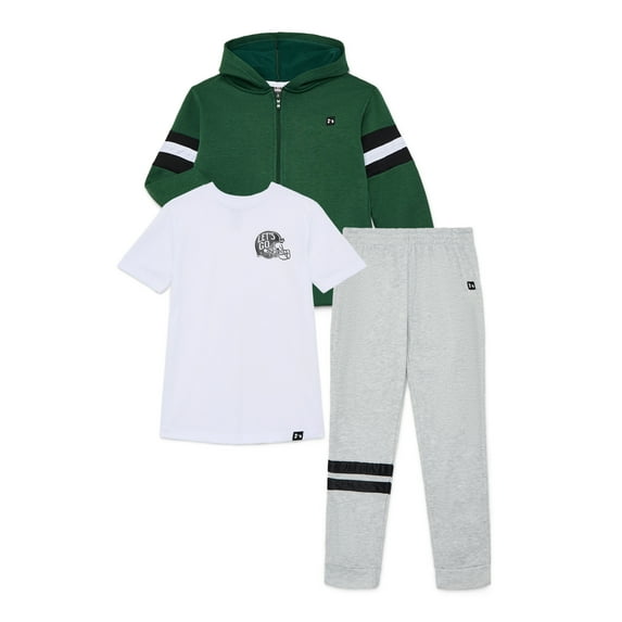 Hind Boys Athletic Hoodie Graphic Tee and Pants Outfit Set, 3-Piece, Sizes 4-16