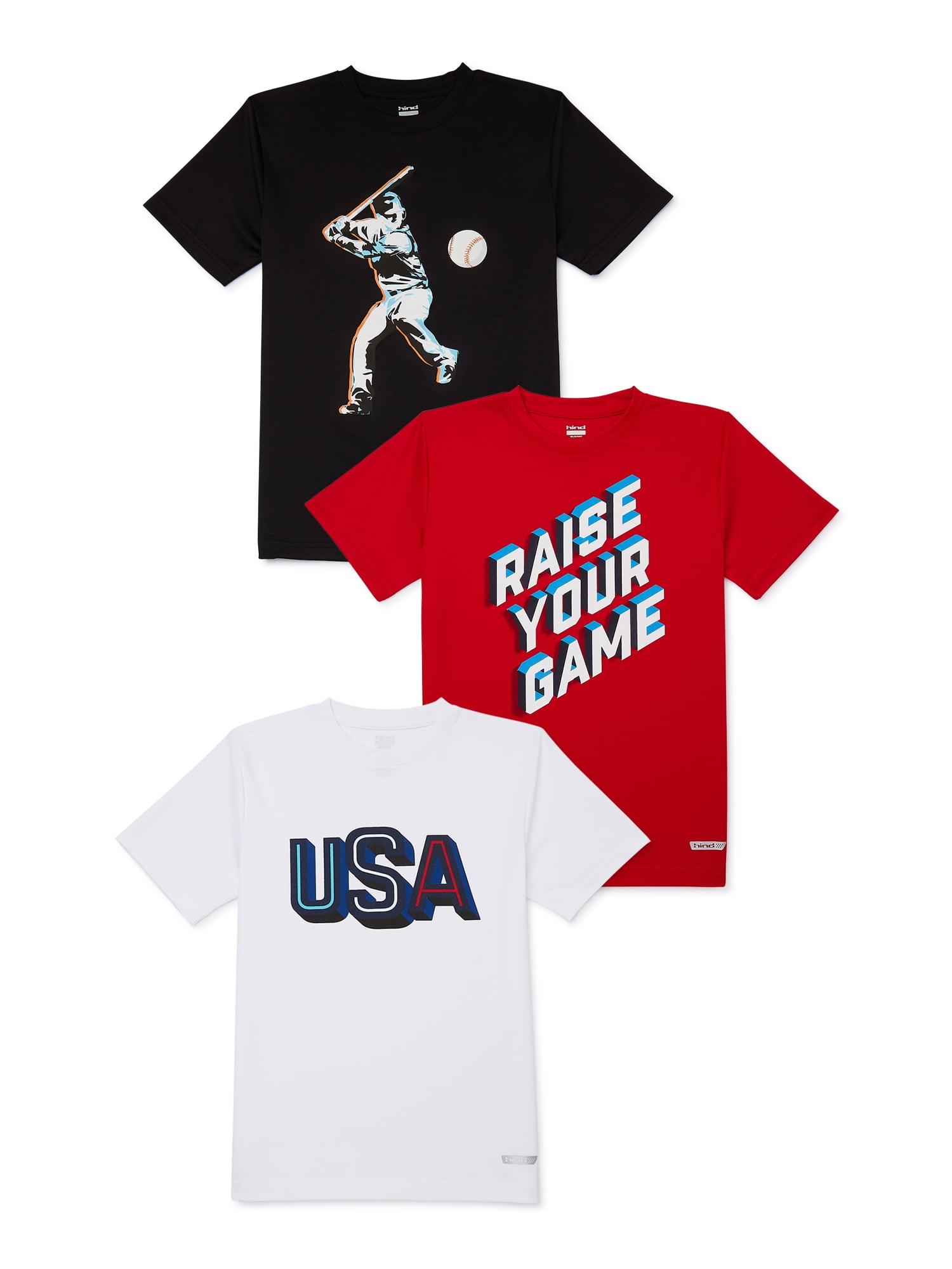 Hind Boys Active Graphic T-Shirt, 3-Pack, Sizes 4-16