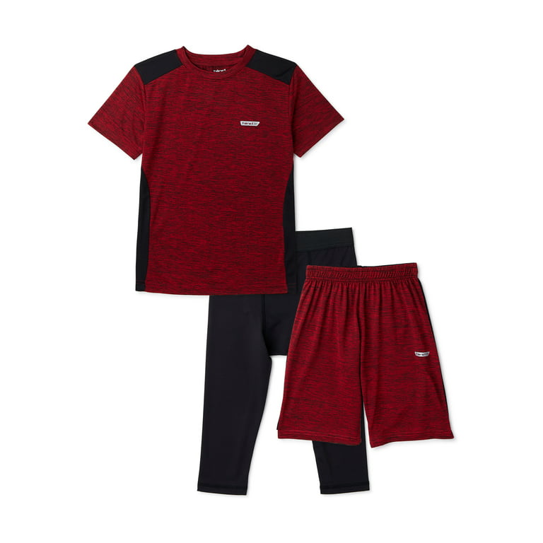 Hind Boys 3-Piece Athletic Short Set for Kids Basketball Shorts Athletic  T-Shirt and Leggings for Sports and Training