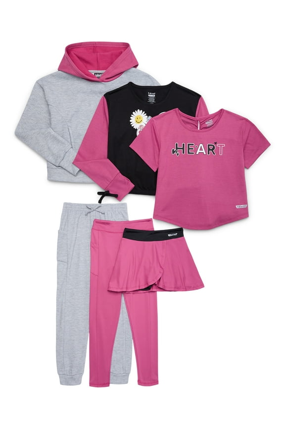 Girl's Athletic 6-Piece Performance Set, Sizes 4-16