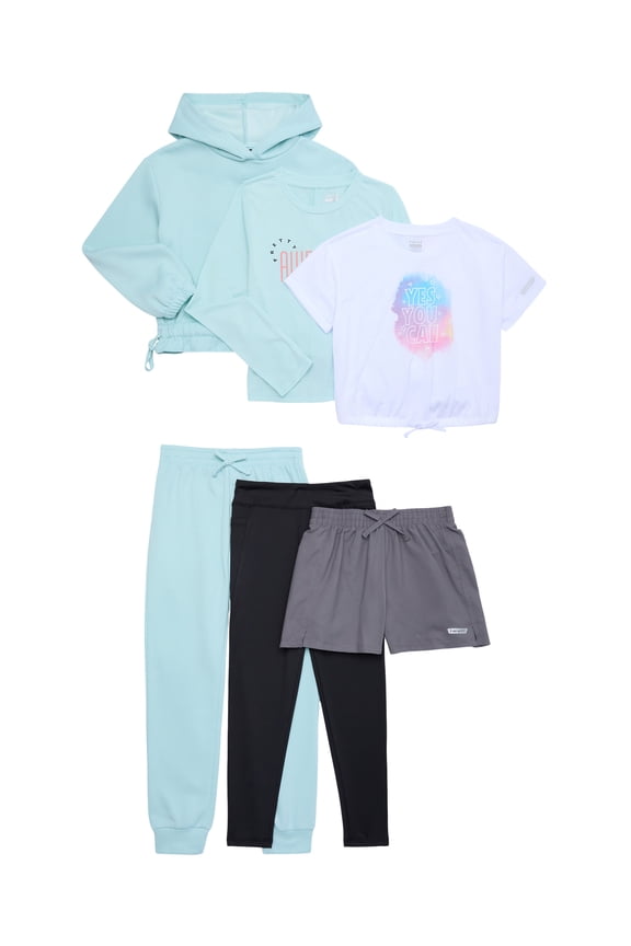Girl's Athletic 6-Piece Performance Set, Sizes 4-16