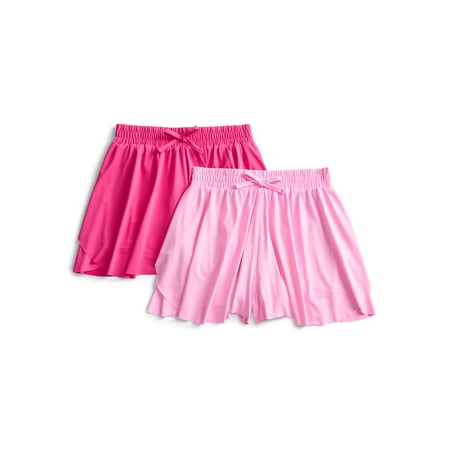 Hind Girls Athletic Butterfly Flutter Shorts, 2-Pack, Sizes 4-16