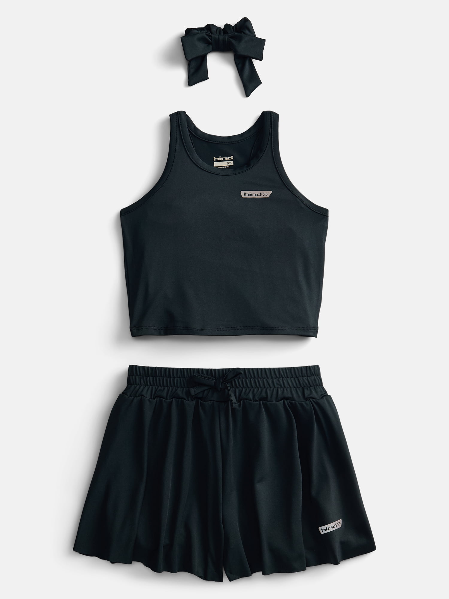 Hind Girls Athletic Racerback Tank Top, Shorts and Hair Bow, 3-Piece Outfit Set, Sizes 4-16