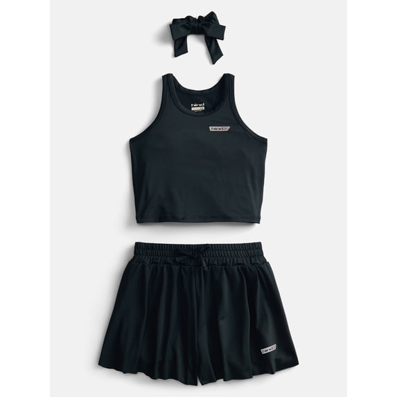 Hind Girls Athletic Racerback Tank Top, Shorts and Hair Bow, 3-Piece Outfit Set, Sizes 4-16