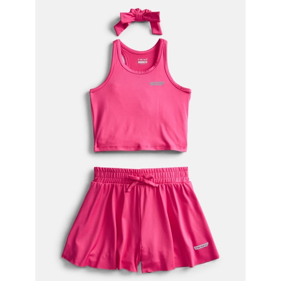 Hind Girls Athletic Racerback Tank Top, Shorts and Hair Bow, 3-Piece Outfit Set, Sizes 4-16