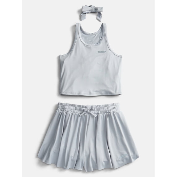 Hind Girls Athletic Racerback Tank Top, Shorts and Hair Bow, 3-Piece Outfit Set, Sizes 4-16