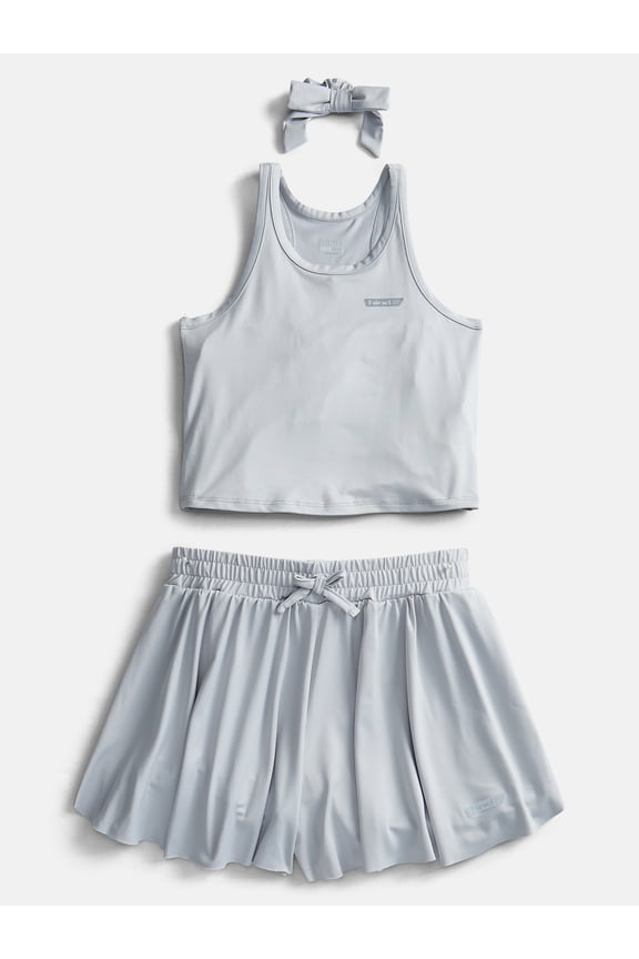 Girls Athletic Racerback Tank Top, Shorts and Hair Bow, 3-Piece Outfit Set, Sizes 4-16