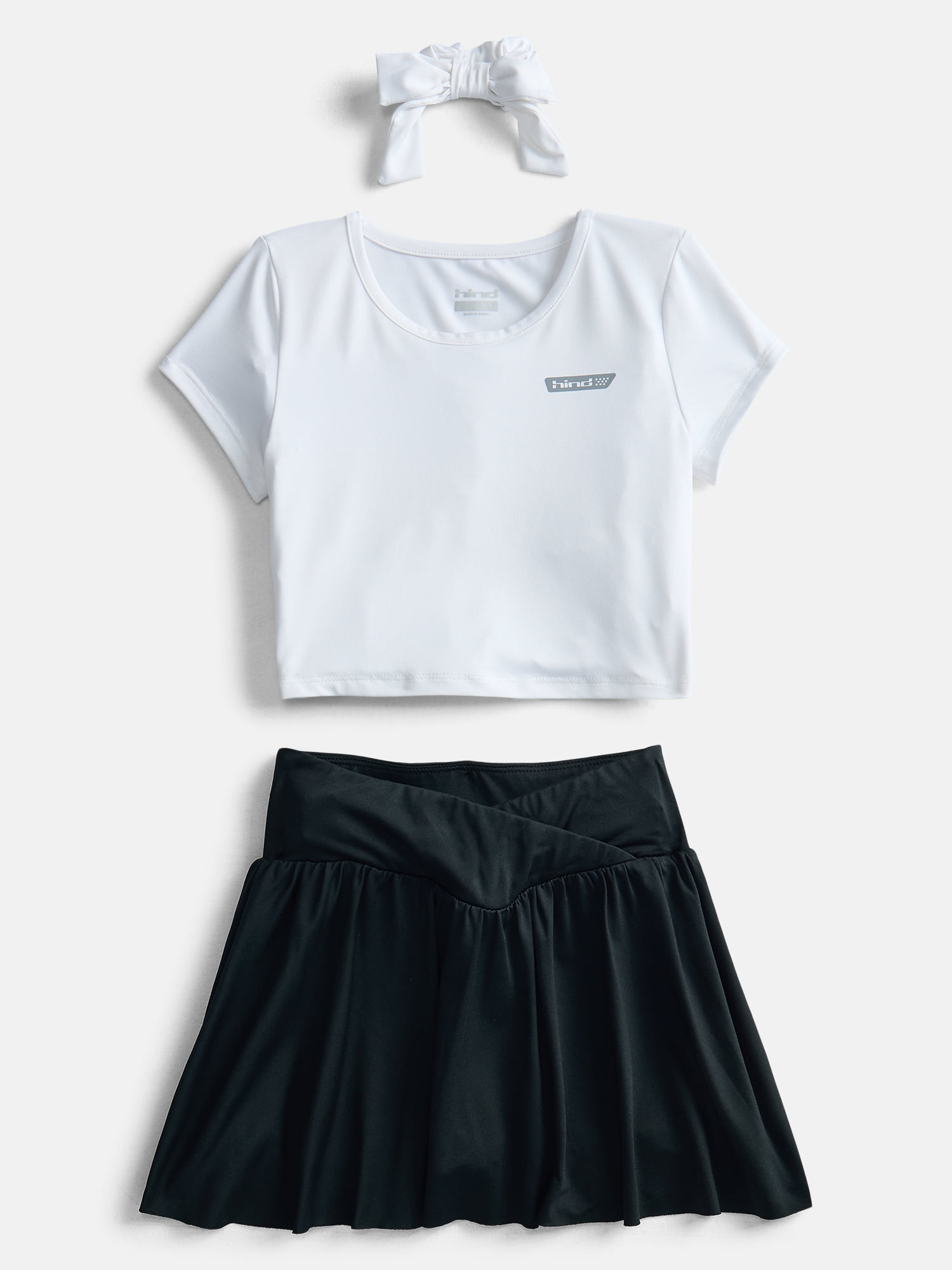 Hind Girls Athletic Tee, Skort and Bow, 3-Piece Outfit Set, Sizes 4-16