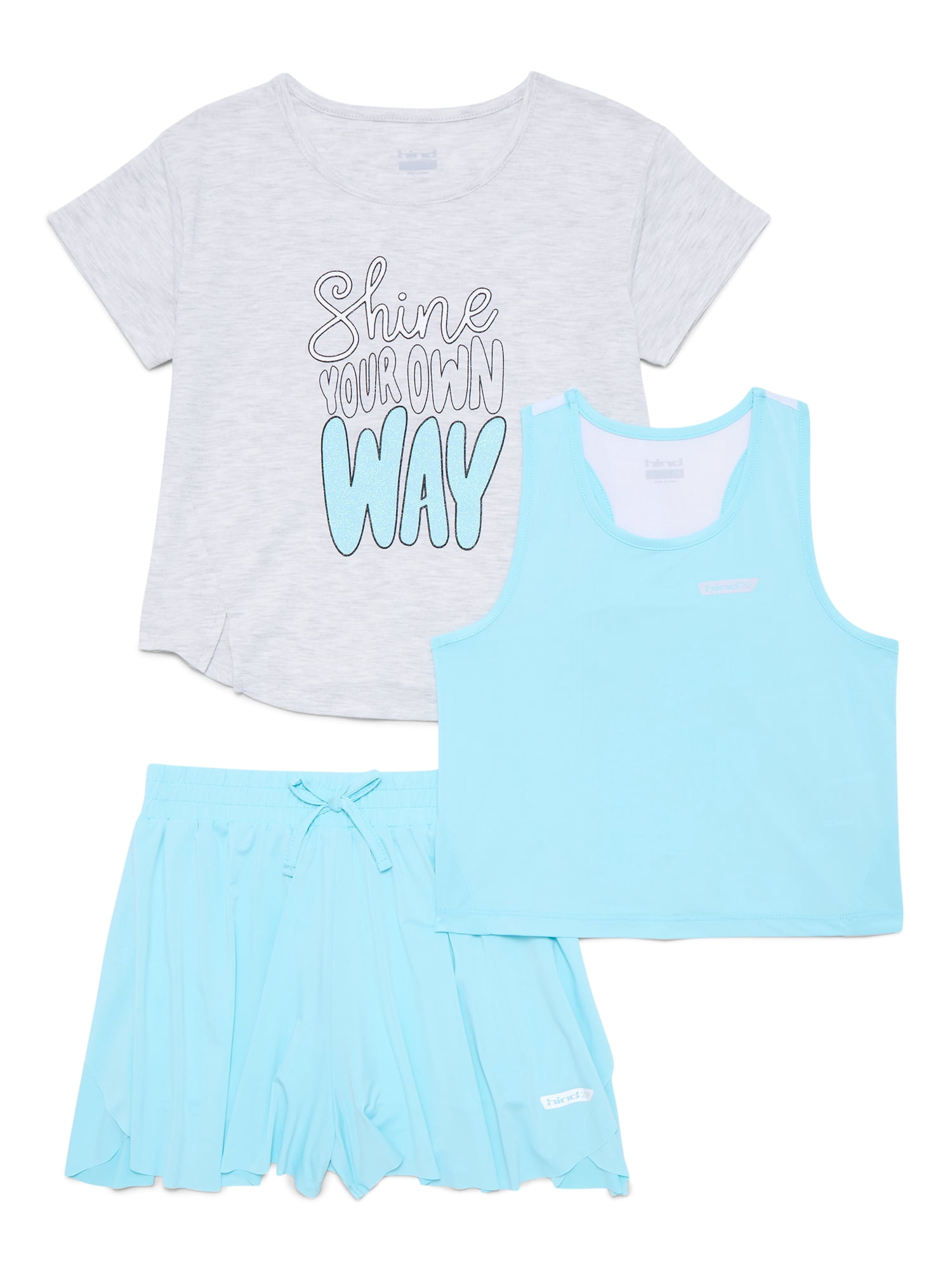 Hind Girls' Athletic Tank Top, Tee and Skort Set, 3 Piece, Sizes 4-16