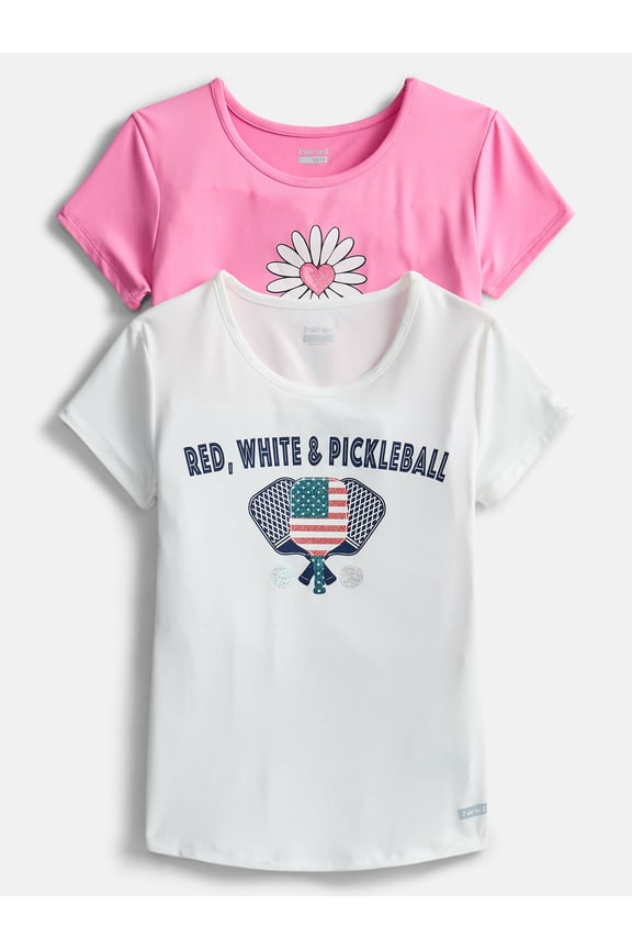 Girls Graphic Tee with Short Sleeves, 2-Pack, Sizes 4-16