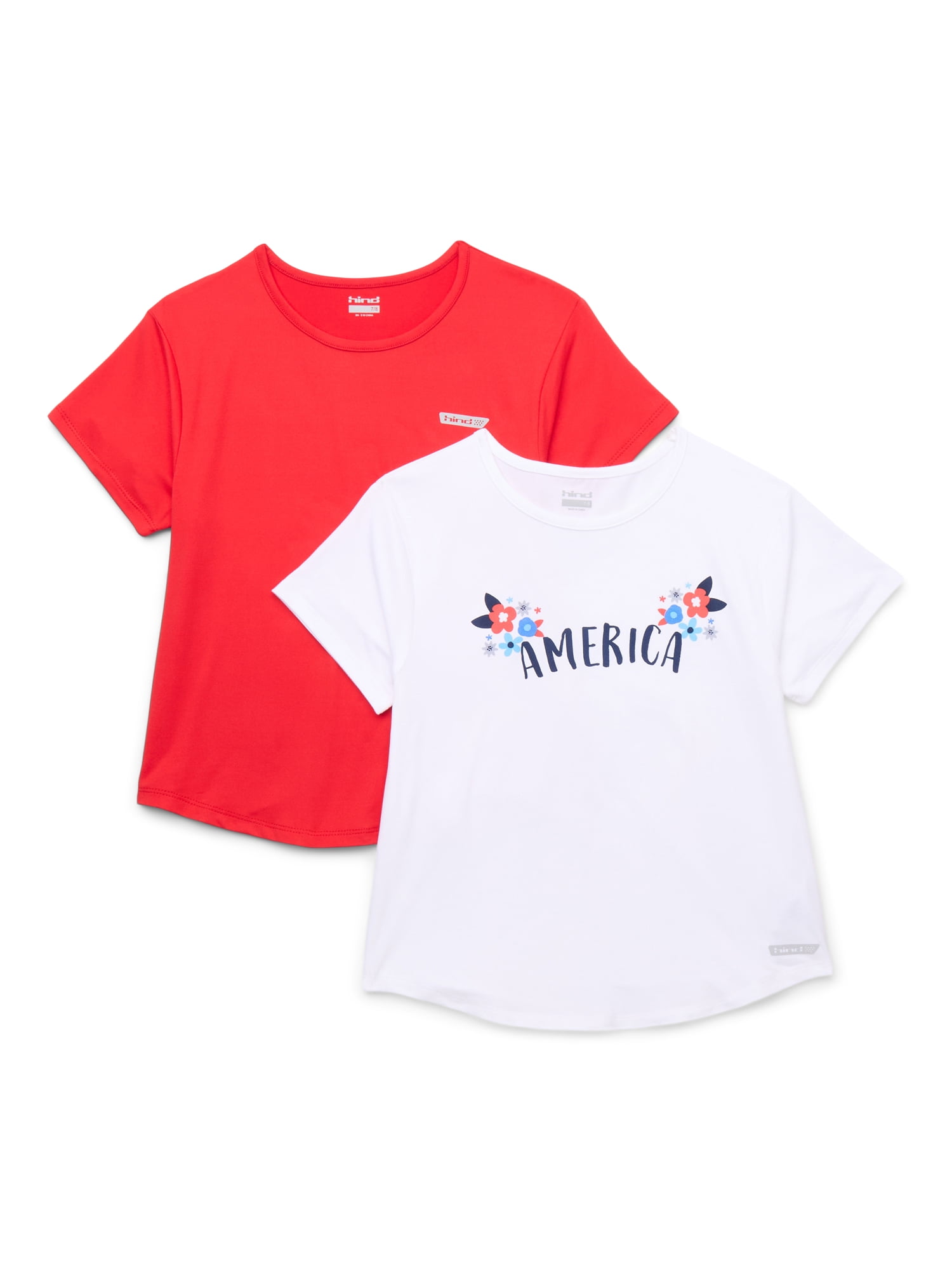 Hind Girl's Solid and Graphic Short Sleeve T-Shirt Set, 2-Pack, Sizes 4-16