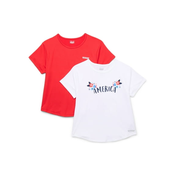 Hind Girl's Solid and Graphic Short Sleeve T-Shirt Set, 2-Pack, Sizes 4-16