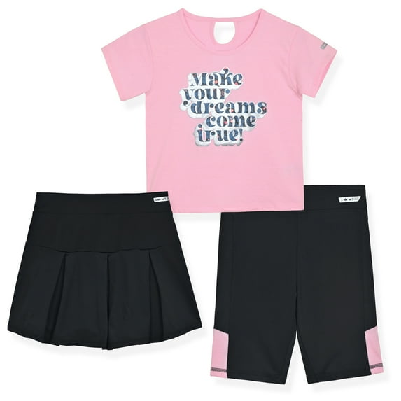 Hind Girls Active Graphic T-Shirt, Bike Shorts, and Scooter Skirt Outfit Set, 3-Piece, Sizes 4-16