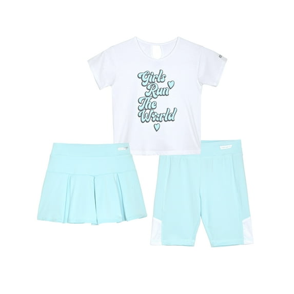 Hind Girls Active Graphic T-Shirt, Bike Shorts, and Scooter Skirt Outfit Set, 3-Piece, Sizes 4-16