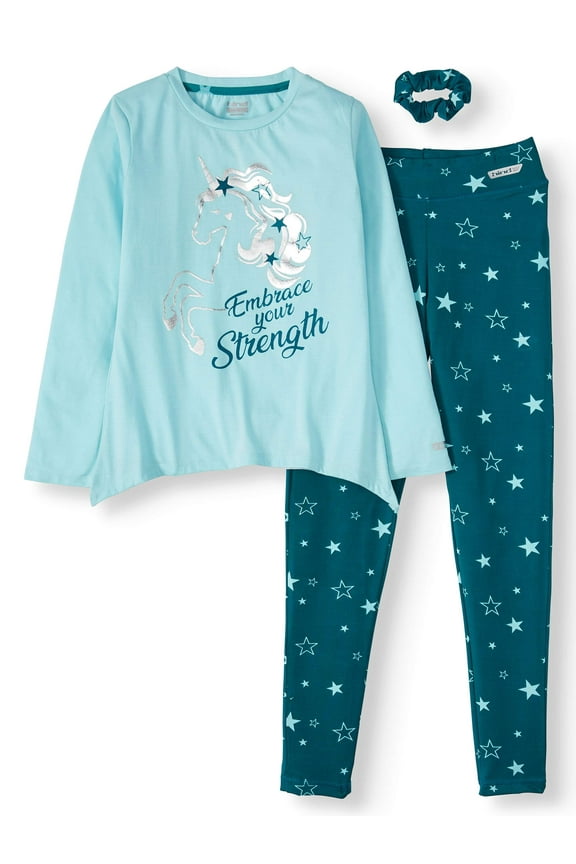 Graphic Long Sleeve Top and Star Print leggings, 2-Piece Active Set (Little Girls & Big Girls)