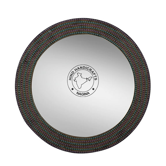 Hind Handicrafts 16" Bead Craft Round Wall Mirror - Rustic Accent Mirror for Bathroom, Entry, Dining Room, Living Room & Hallway (16" x 16", Design-2)