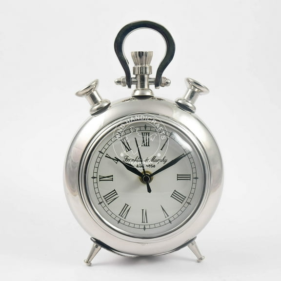 Hind Handicrafts Aluminium 4" Table Clock - Retro Non-Ticking Table Desk Mantle Clock Battery Operated with Sweep Quartz Movement Roman Numerals Decorative for Bedroom Living Room Kids Room