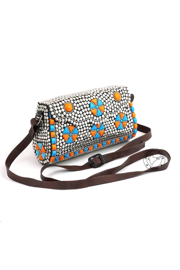 Bead Crafted Iron Handmade Women Shoulder Bag - Leather Strap - Spring Summer Sea Beach Messenger Shoulder Handbag (Design-1)
