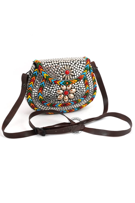 Bead Crafted Iron Handmade Women Shoulder Bag - Leather Strap - Spring Summer Sea Beach Messenger Shoulder Handbag (Design-2)
