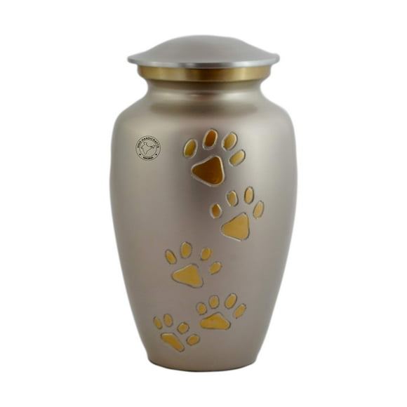 Hind Handicrafts Brass Pet Memorial Cremation Urns for Dogs and Cats Ashes - Keepsake Ash Urn - Funeral Urn (Gold Paw, 125 Cubic Inches)