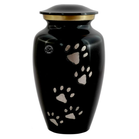 Hind Handicrafts Brass Pet Memorial Cremation Urns for Dogs and Cats Ashes - Keepsake Ash Urn - Funeral Urn (Pewter Paw, 125 Cubic Inches)