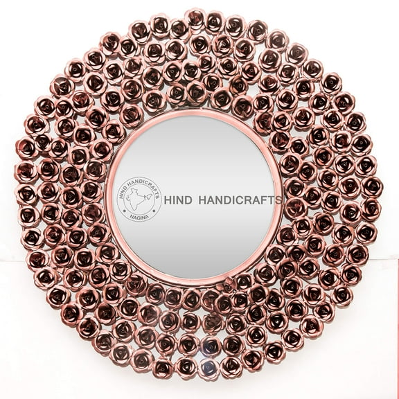 Hind Handicrafts Rose 24" Round Wall Mirror - Large Round Mirror, Rustic Accent Mirror For Bathroom, Entry, Dining Room, & Living Room. Metal Brown Round Mirror For Wall (24" Round, Copper)