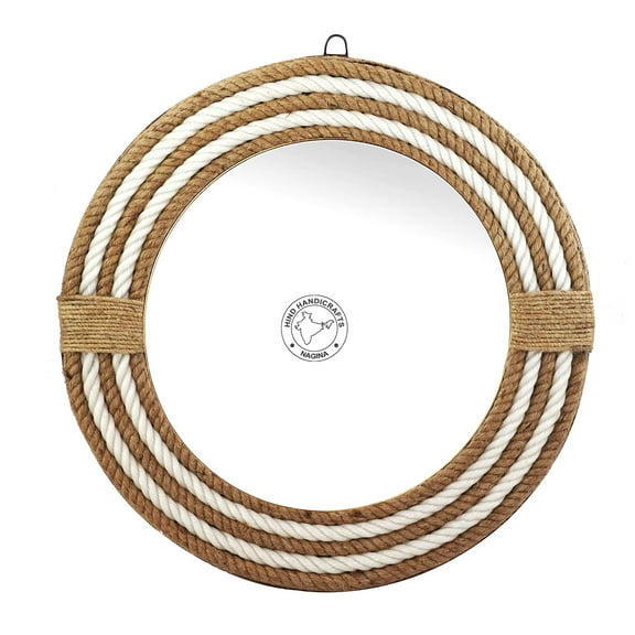 Hind Handicrafts Round Wrapped Rope Wall Mirror - Maritime Accentuated - Rustic Accent Mirror for Bathroom, Entry, Dining Room, Living Room & Restaurant (15" x 15", Rope - 1)
